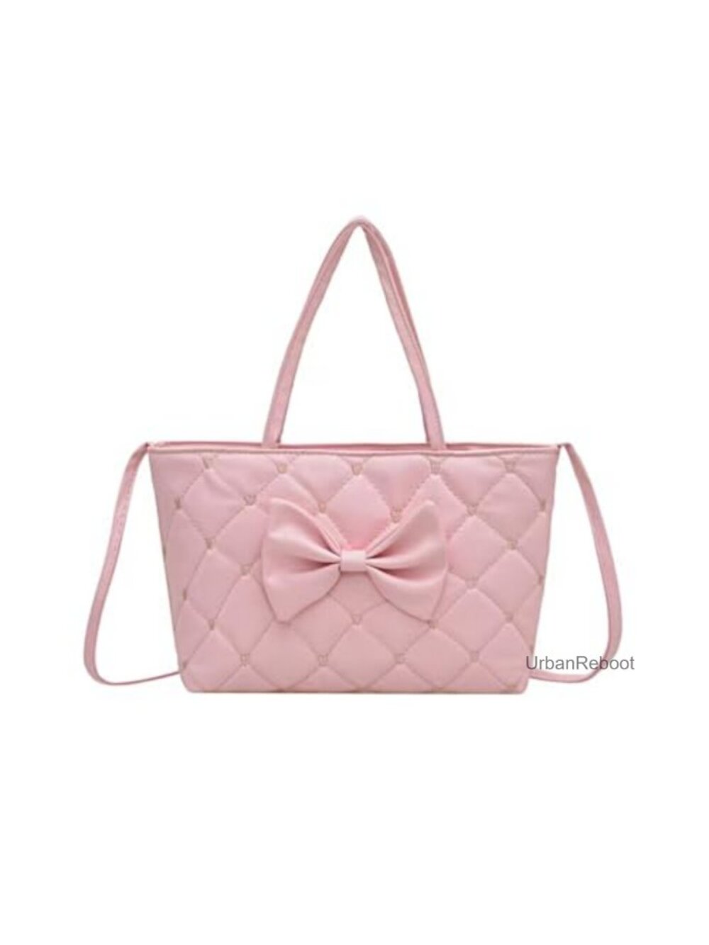 Quilted Bow Mini Tote Faux Leather Detachable Crossbody Strap Small Shoulder